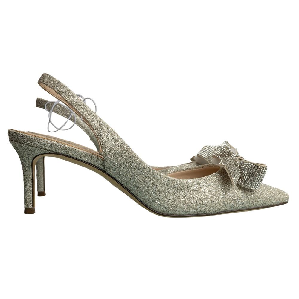 I.Miller Nanelia Silver Glitter RhineStone Bow SlingBack Pumps Heels -Size 7-New